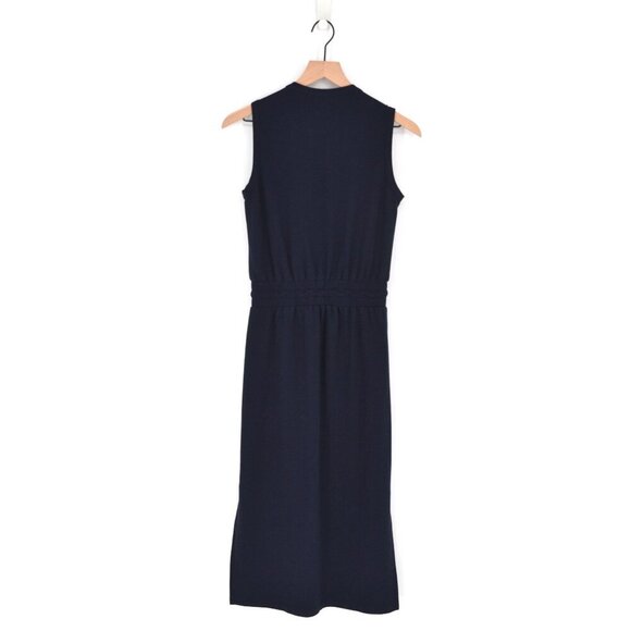 Socialite Cinched Waist V-Neck Sleeveless Midi Dress in Navy Blue Women's S - Picture 2 of 6